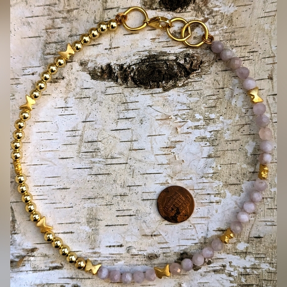 Natural Pink Kunzite  In Half And Half Design Beaded Necklace Choker - Picture 7 of 10